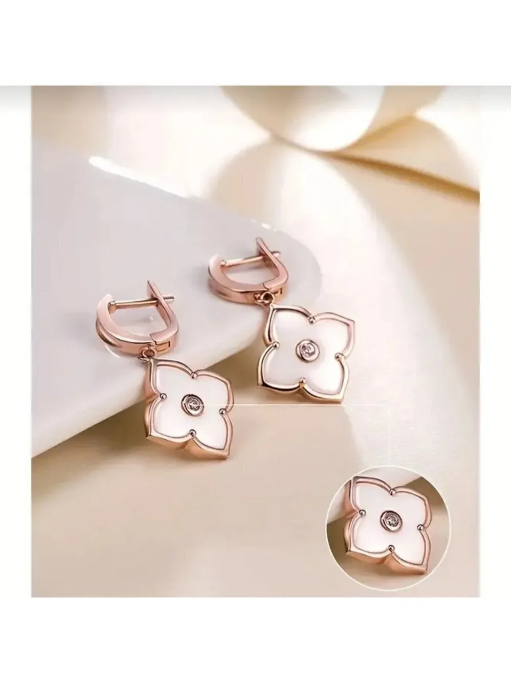 Sterling 925 Silver Jewelry White Flower Design Dangle Earrings